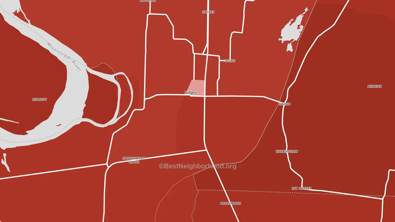 Ridgely, TN block-group political-lean map