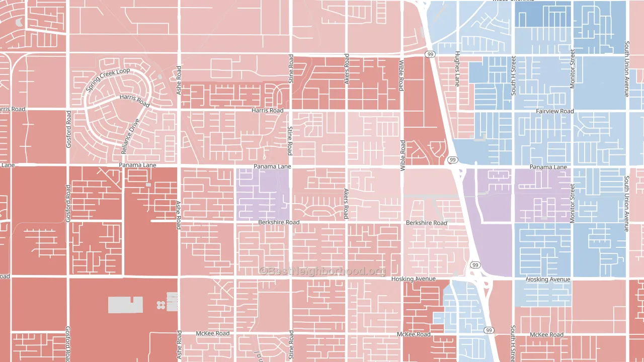 Ridgeview Estates, Bakersfield, CA block-group political-lean map
