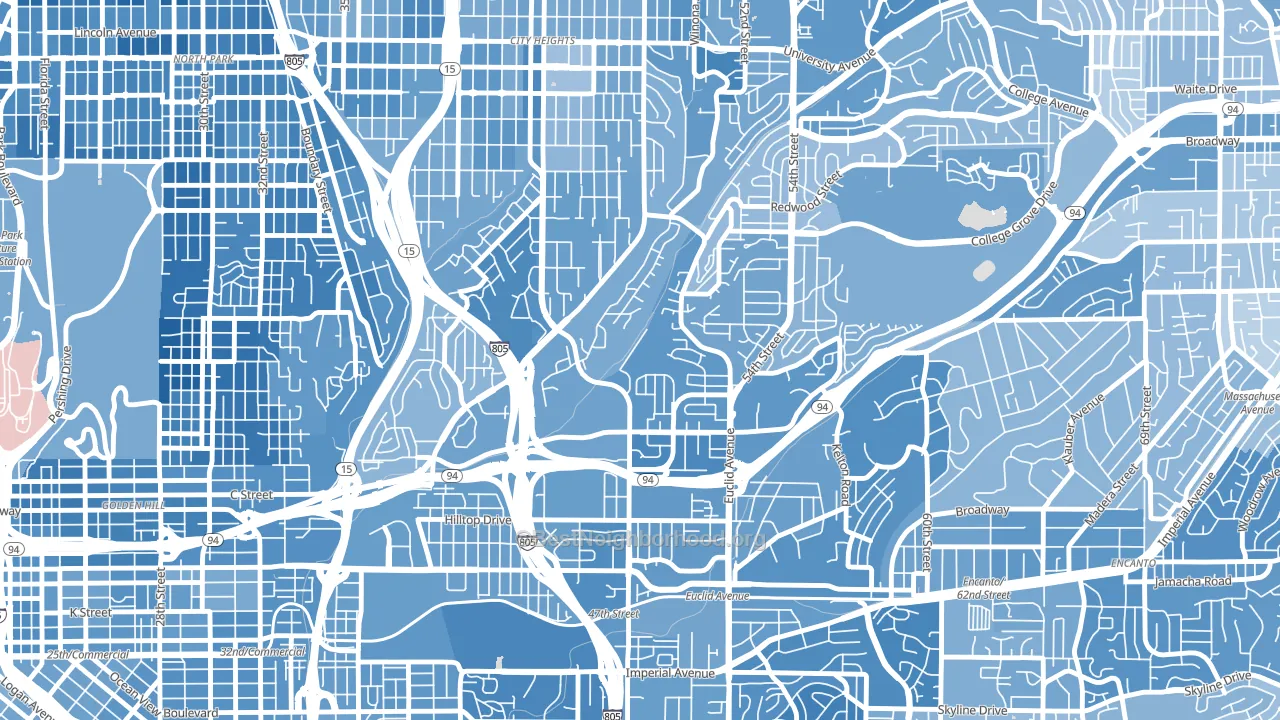 Ridgeview-Webster, San Diego, CA block-group political-lean map