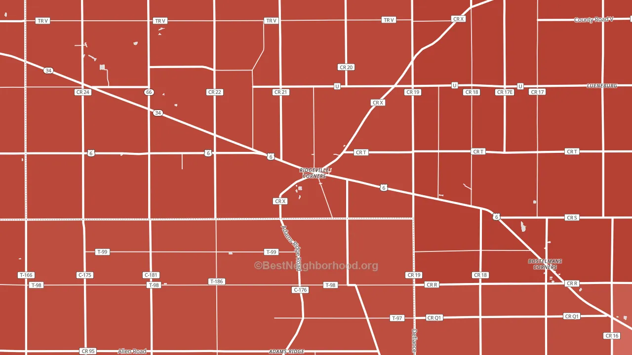 Ridgeville Corners, OH block-group political-lean map