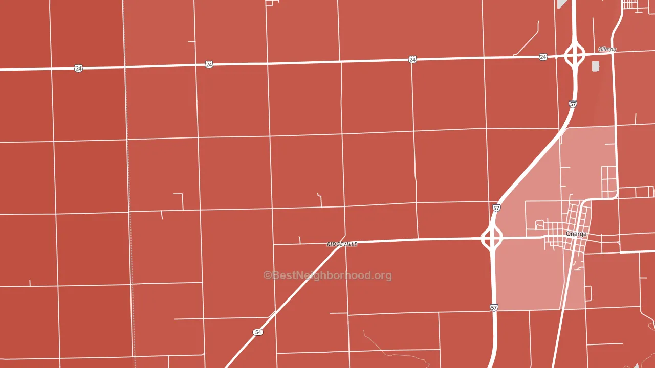 Ridgeville, IL block-group political-lean map