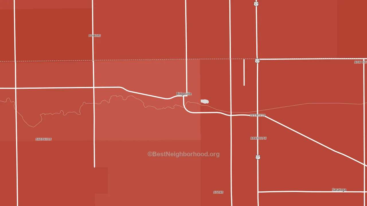 Ridgeville, IN block-group political-lean map