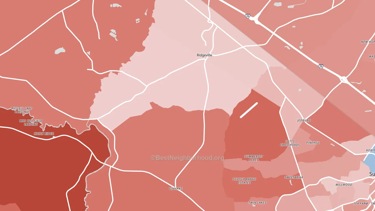 Ridgeville, SC block-group political-lean map