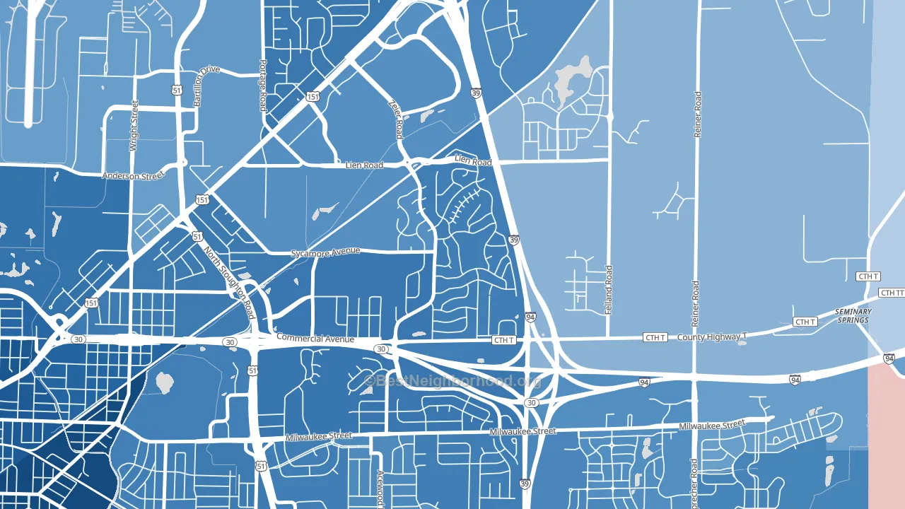 Ridgewood, Madison, WI block-group political-lean map