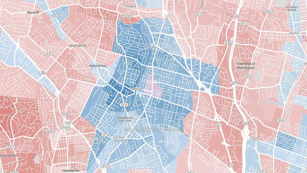 Ridgewood, NJ block-group political-lean map