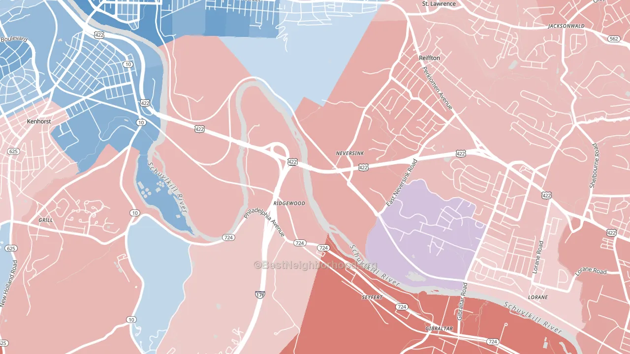 Ridgewood, PA block-group political-lean map