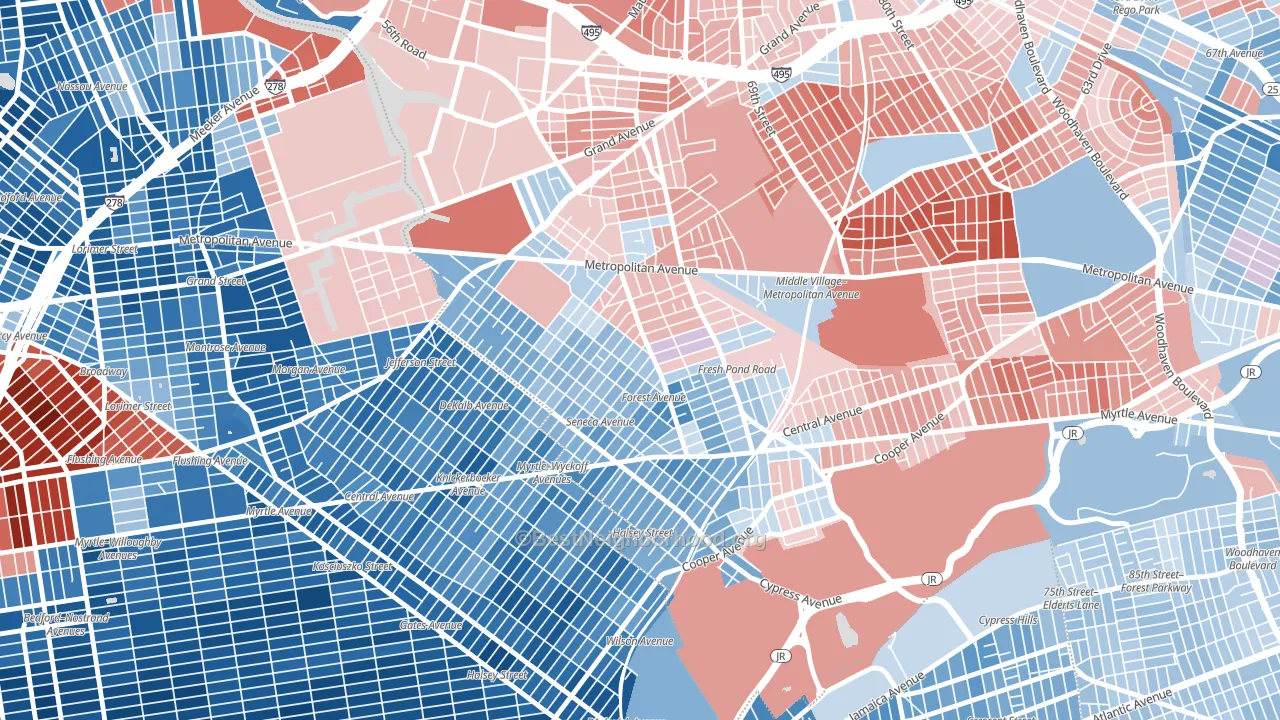 Ridgewood, Queens, NY block-group political-lean map