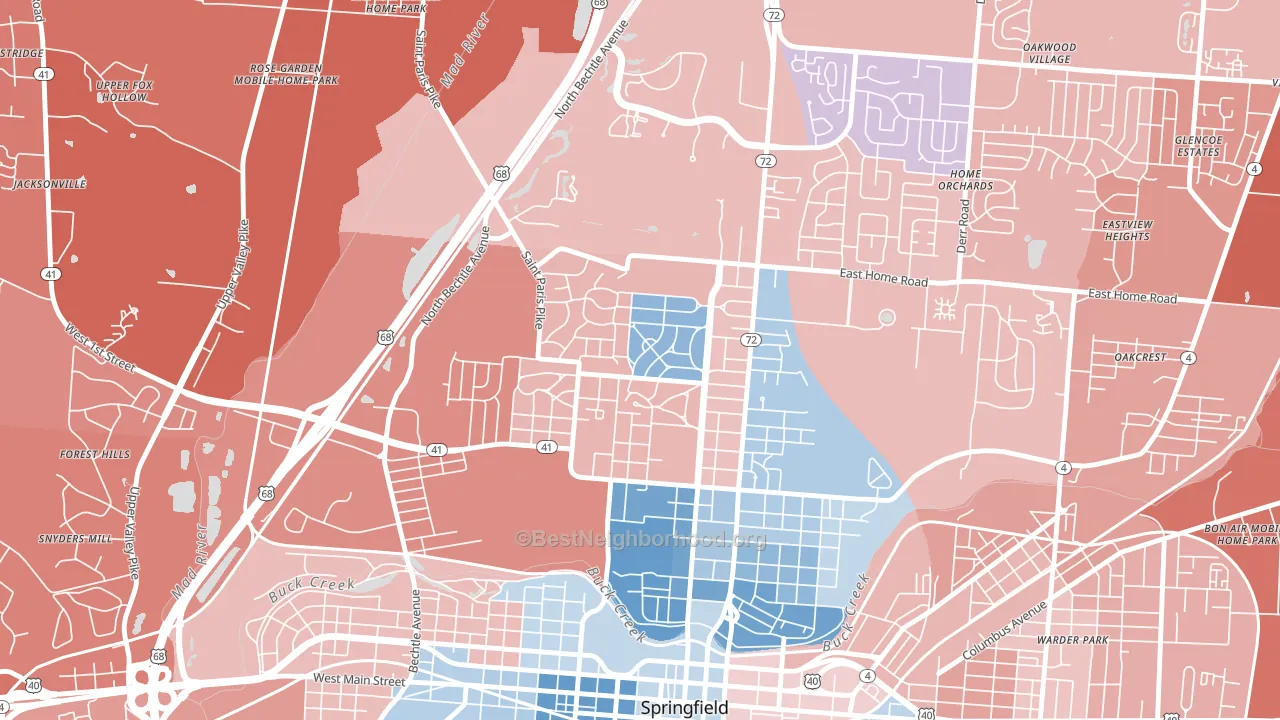 Ridgewood, Springfield, OH block-group political-lean map