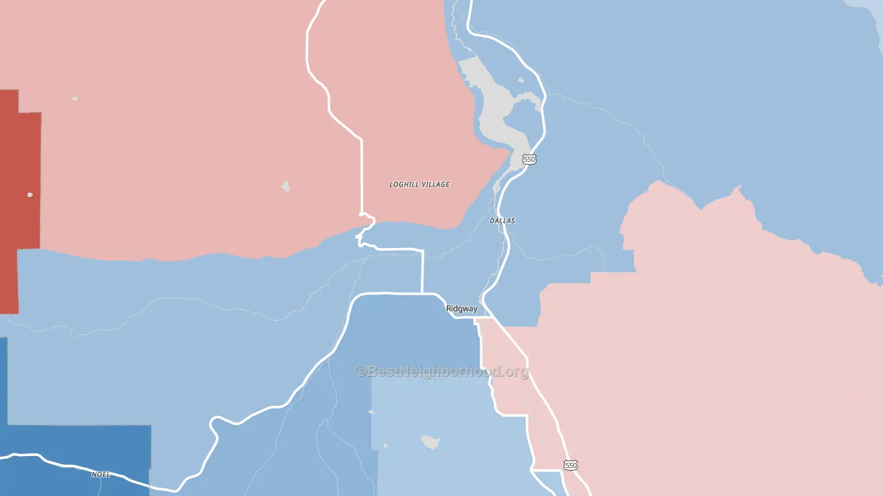 Ridgway, CO block-group political-lean map