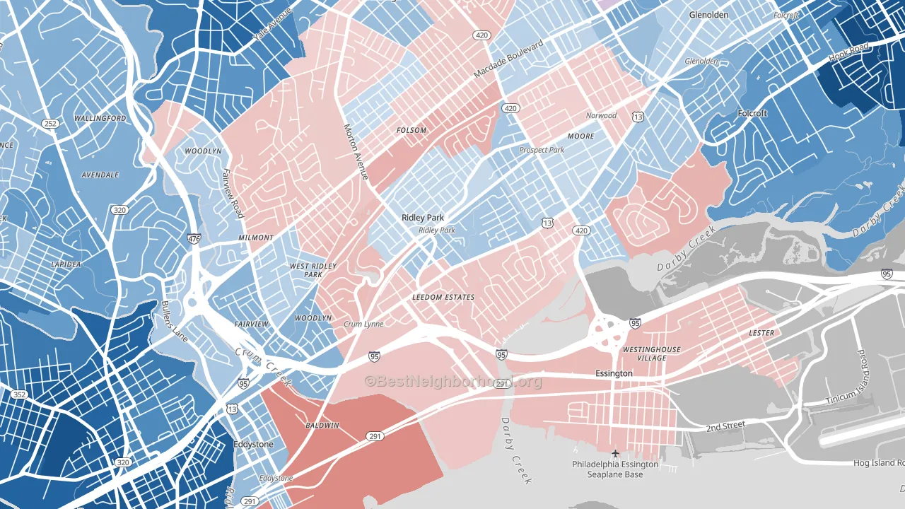 Ridley Park, PA block-group political-lean map