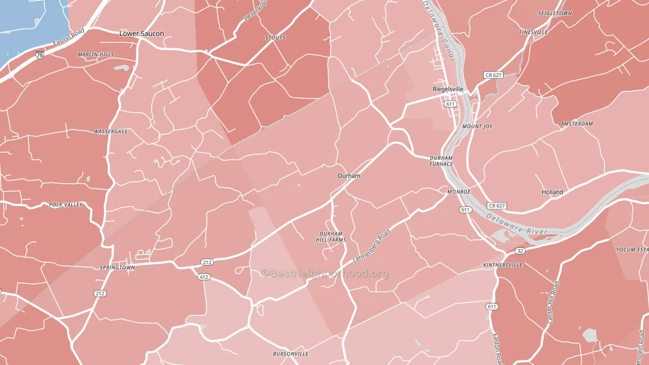 Riegelsville, PA block-group political-lean map