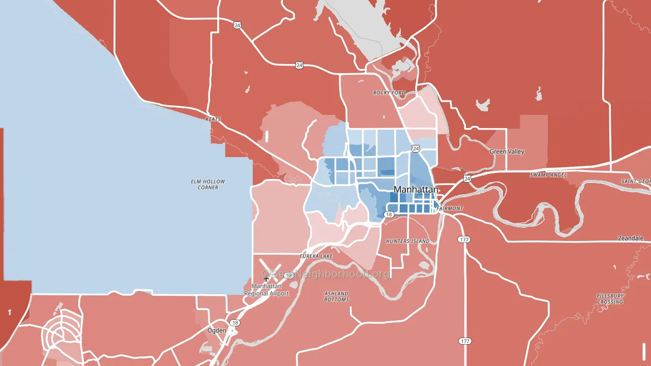 Riley County, KS block-group political-lean map