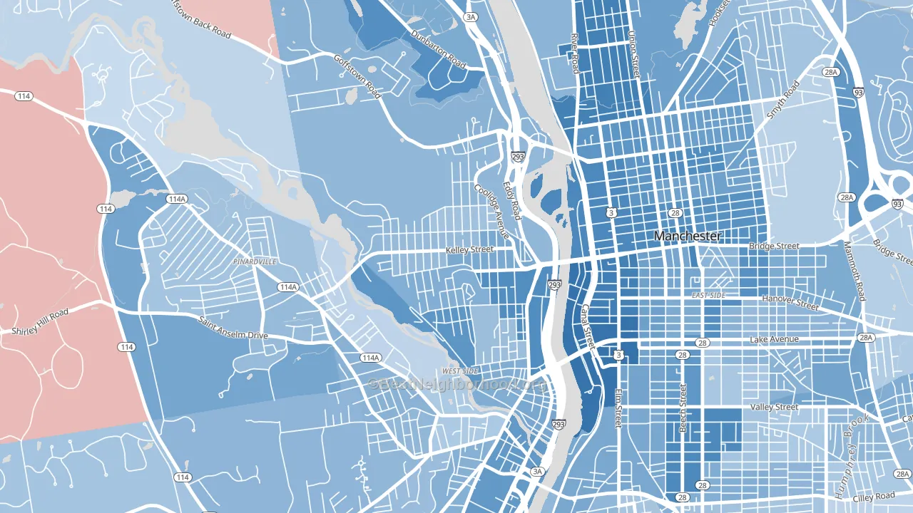 Rimmon Heights, Manchester, NH block-group political-lean map