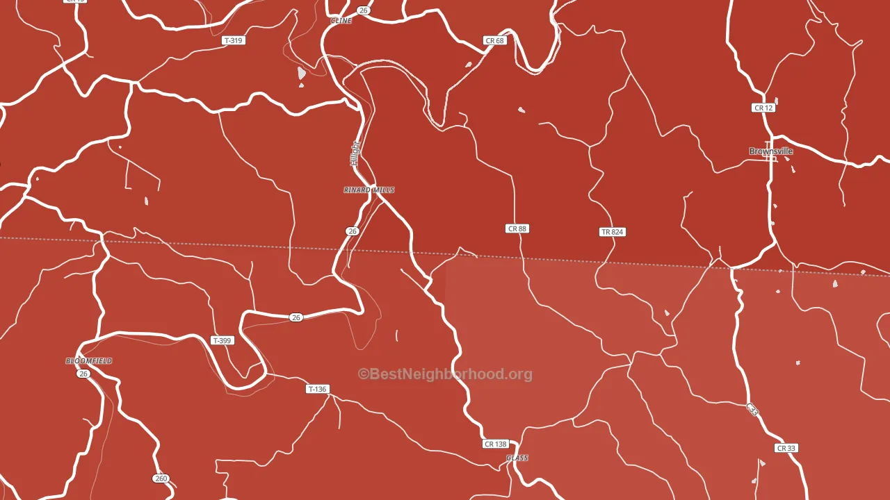 Rinard Mills, OH block-group political-lean map