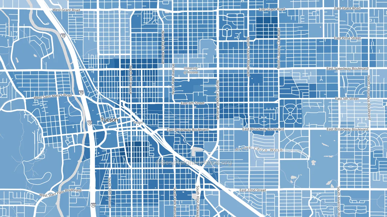 Rincon Heights, Tucson, AZ block-group political-lean map