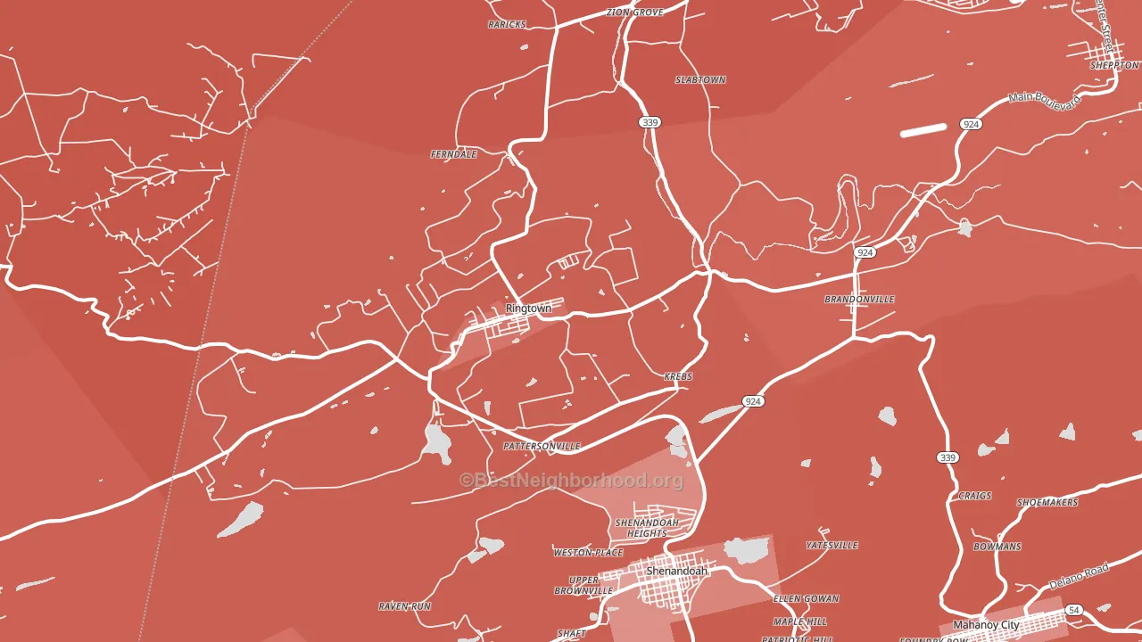 Ringtown, PA block-group political-lean map
