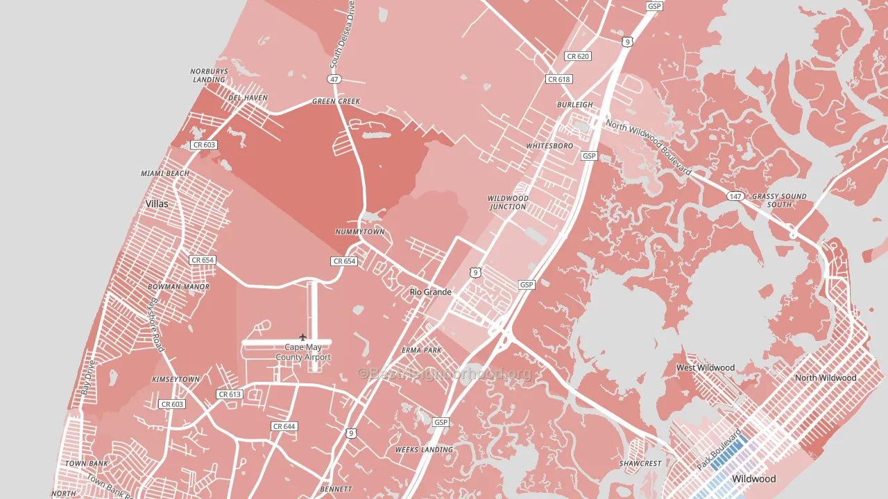 Rio Grande, NJ block-group political-lean map