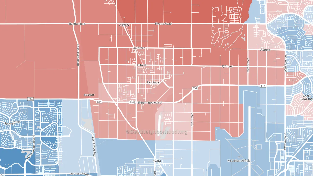Rio Linda, CA block-group political-lean map
