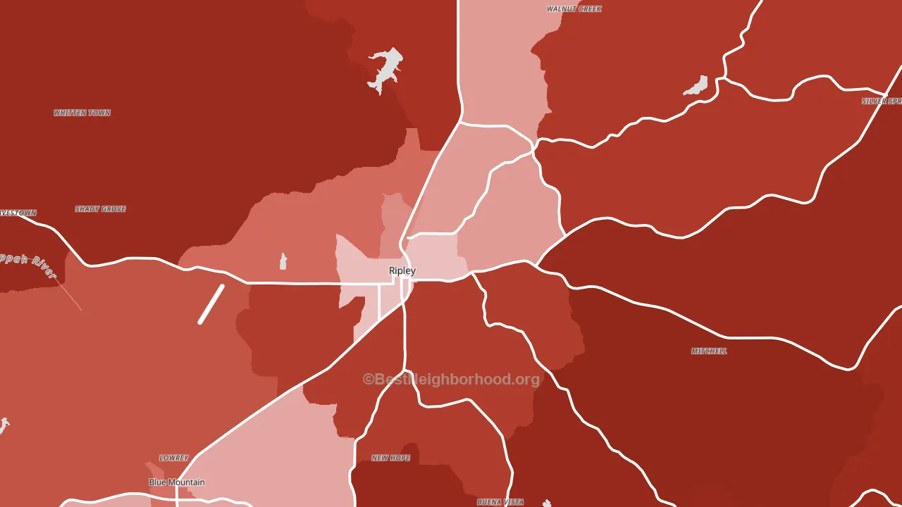 Ripley, MS block-group political-lean map