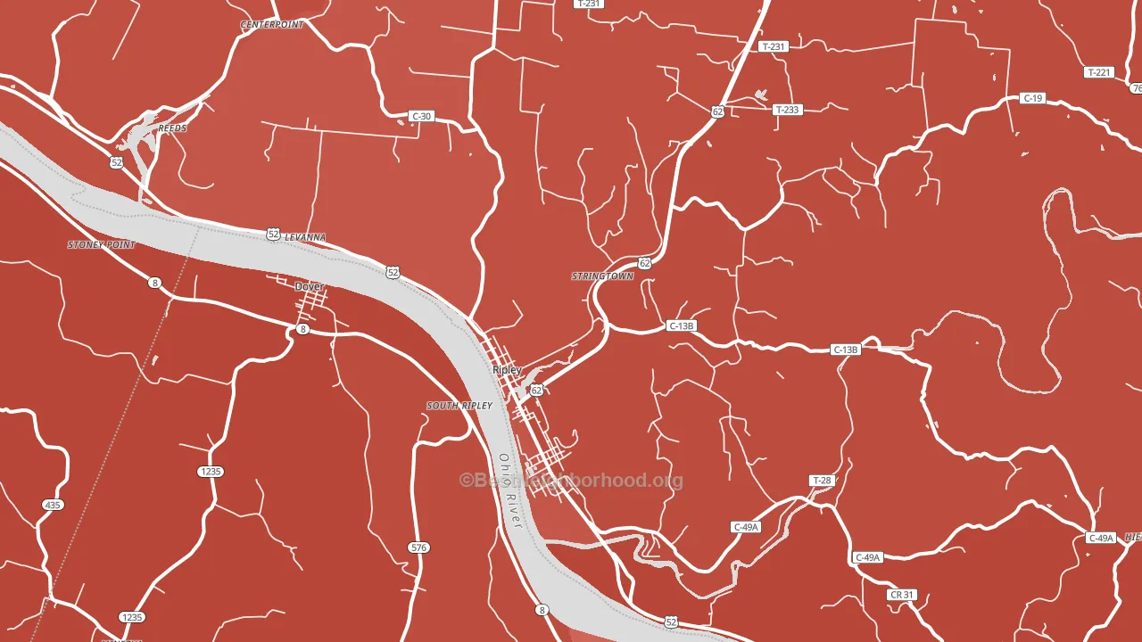 Ripley, OH block-group political-lean map
