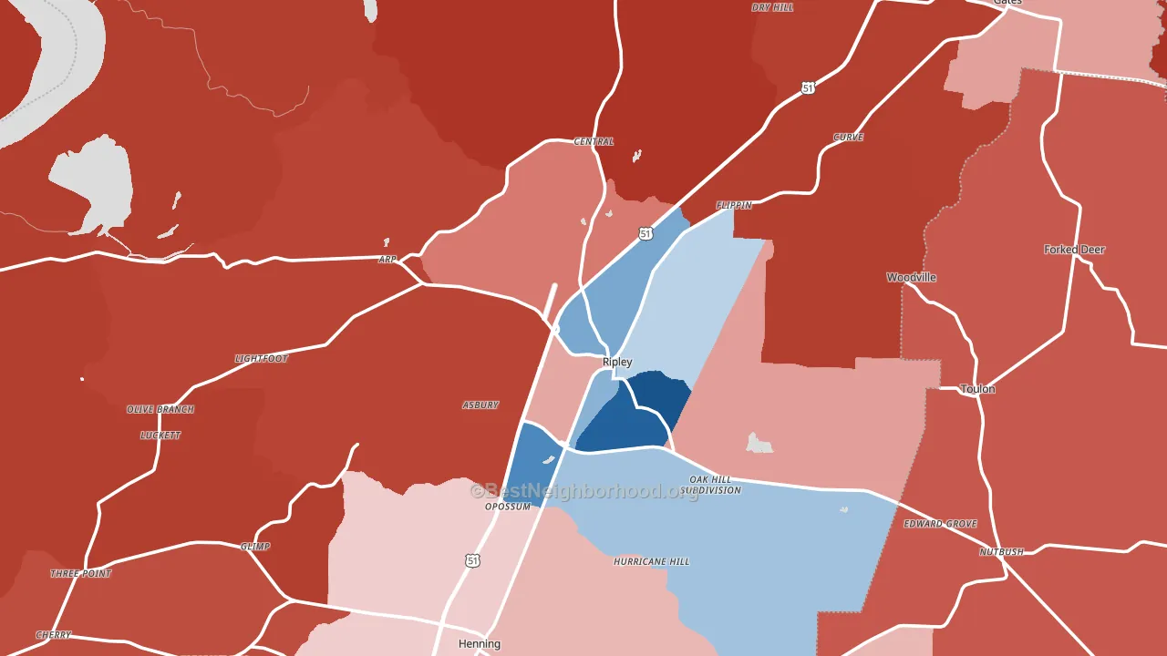 Ripley, TN block-group political-lean map