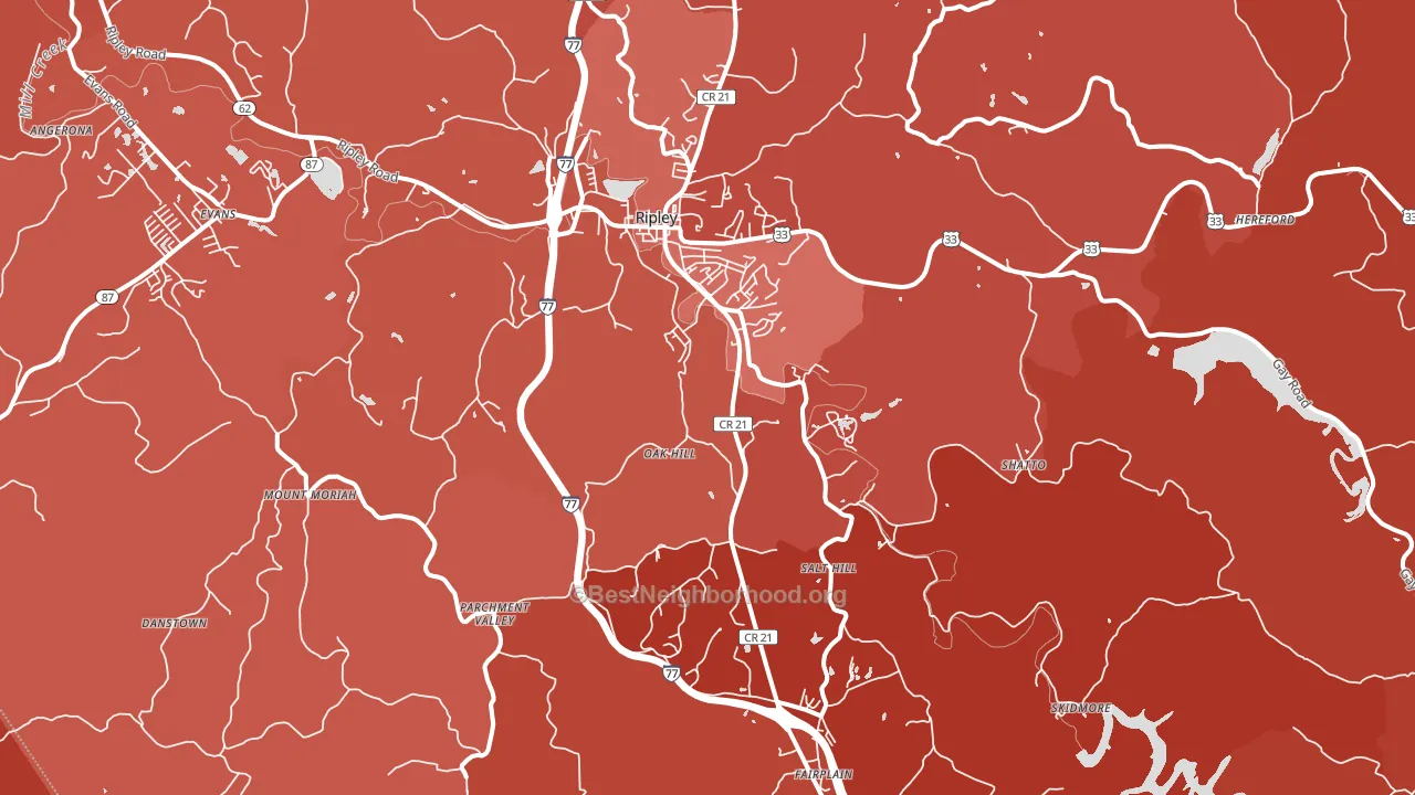 Ripley, WV block-group political-lean map