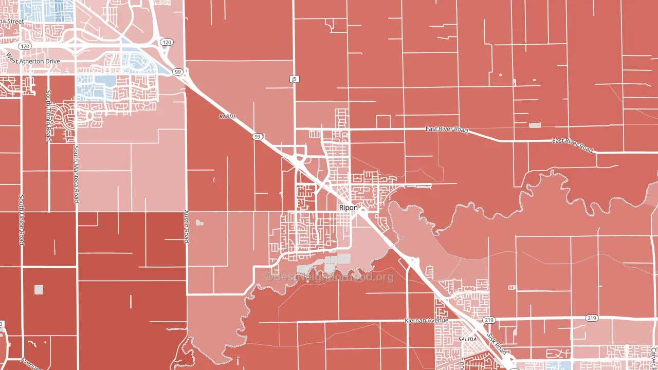 Ripon, CA block-group political-lean map