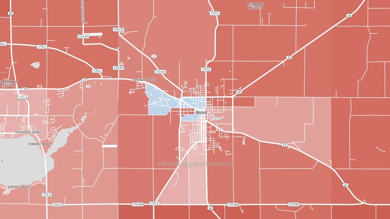 Ripon, WI block-group political-lean map