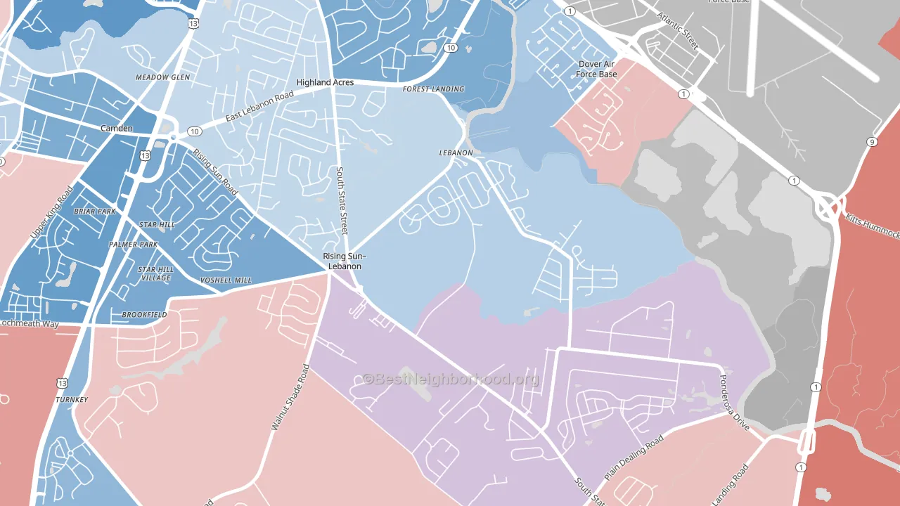 Rising Sun-Lebanon, Magnolia, DE block-group political-lean map
