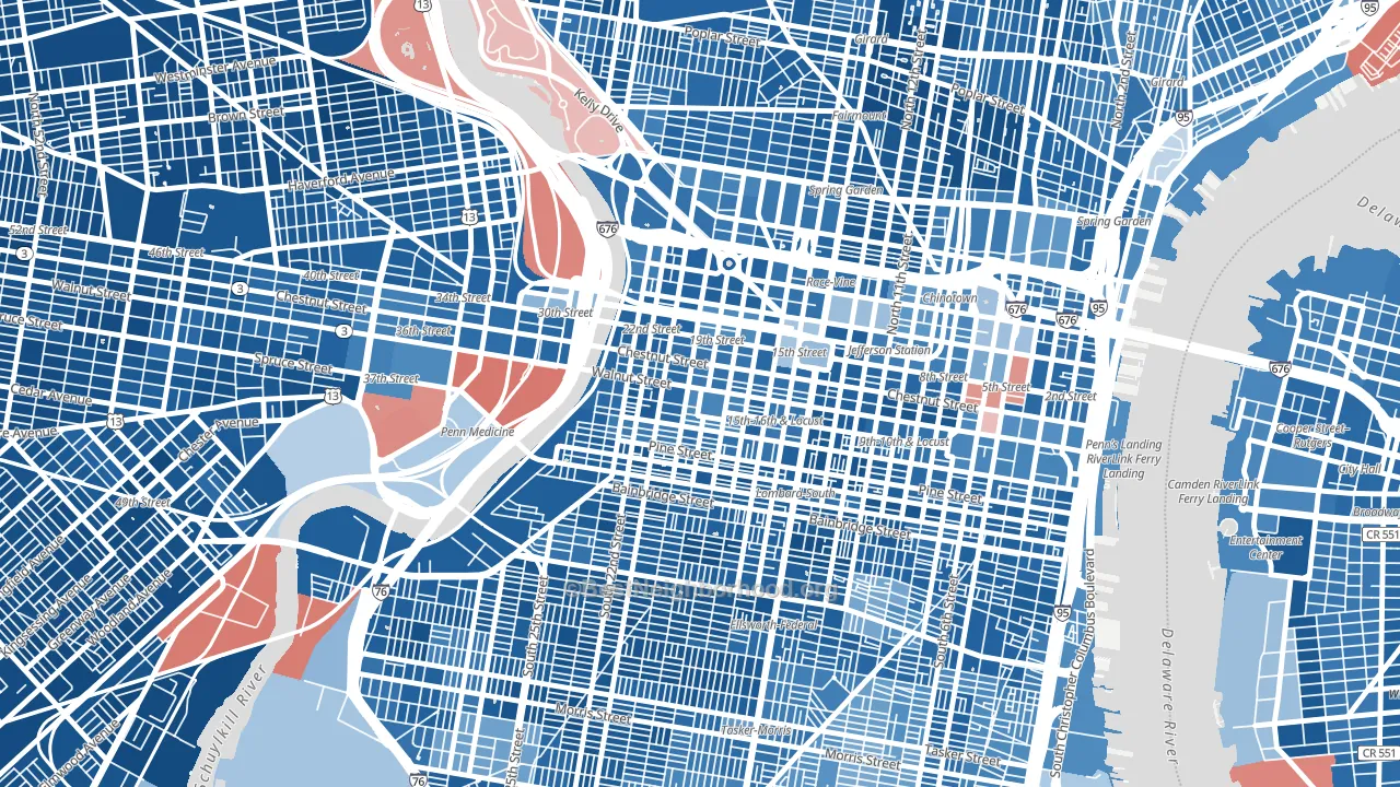 Rittenhouse Square, Philadelphia, PA block-group political-lean map