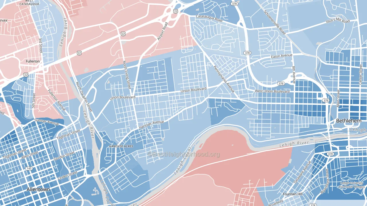 Rittersville, Allentown, PA block-group political-lean map