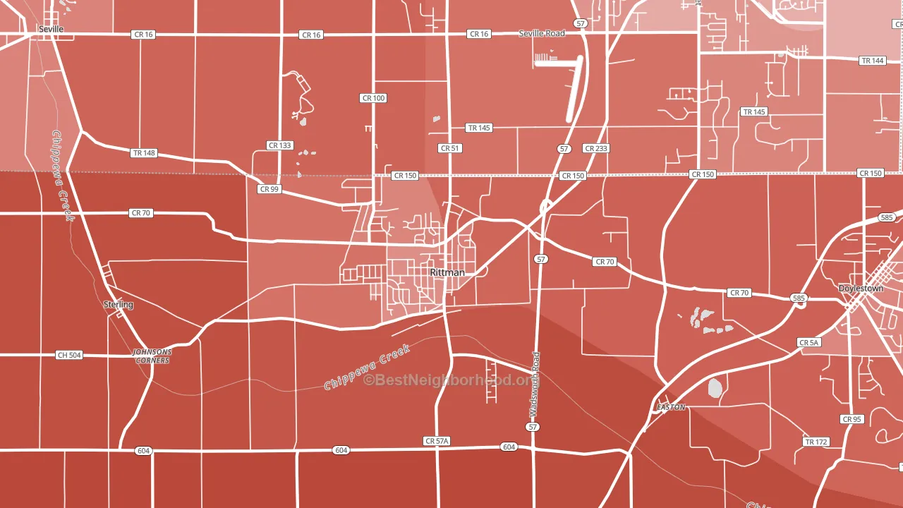Rittman, OH block-group political-lean map