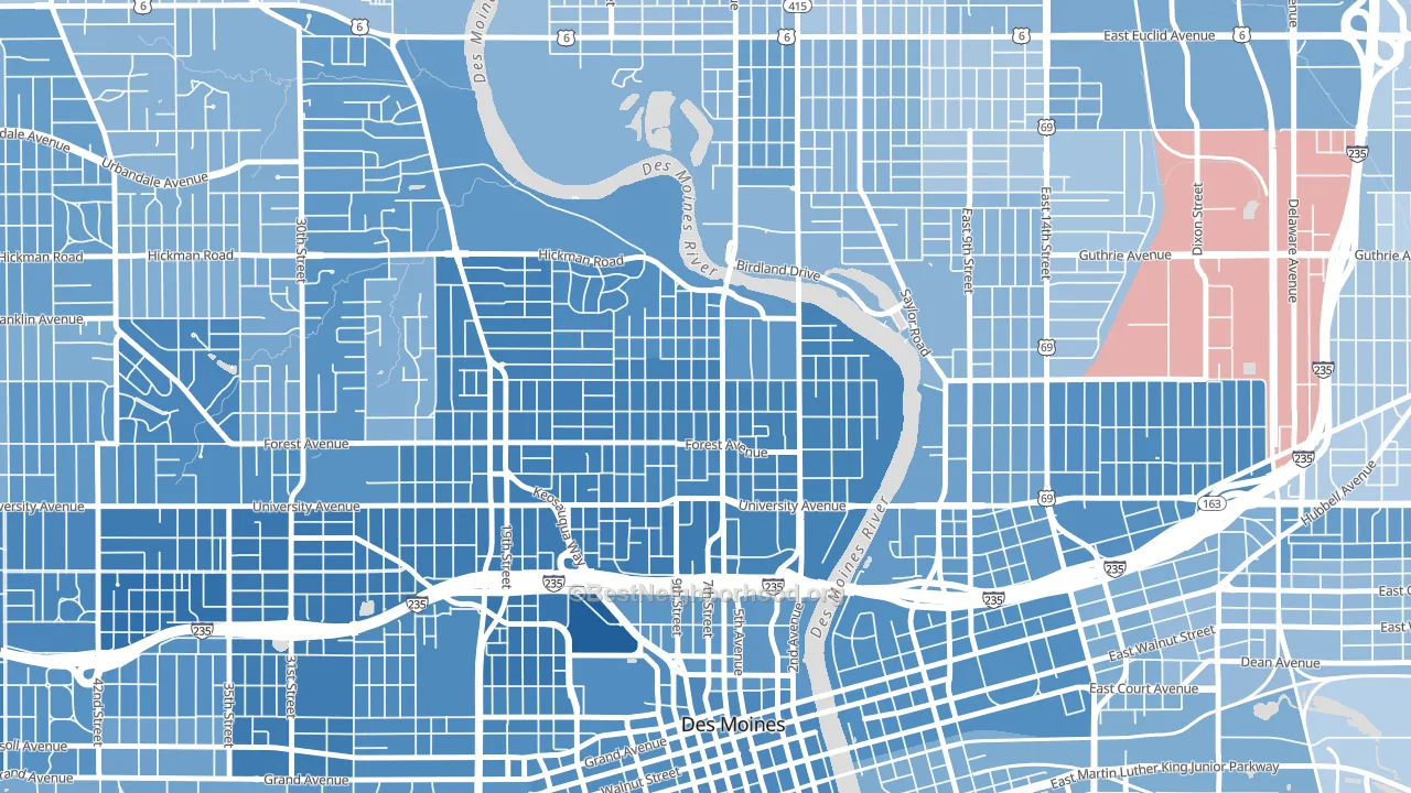 River Bend, Des Moines, IA block-group political-lean map