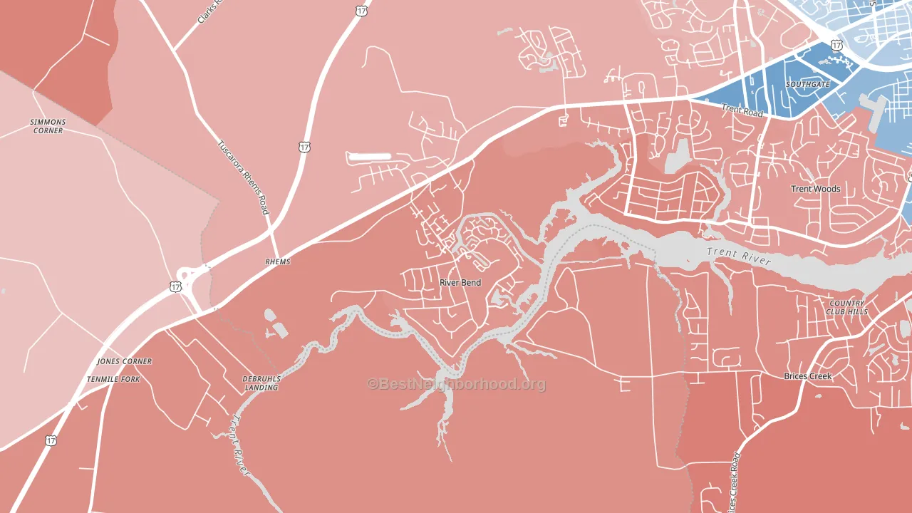 River Bend, NC block-group political-lean map