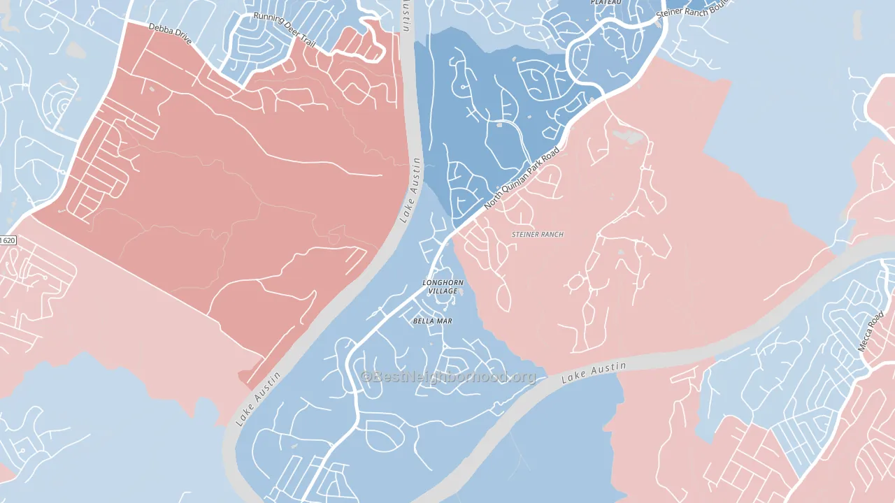 River Dance at Steiner Ranch, Austin, TX block-group political-lean map