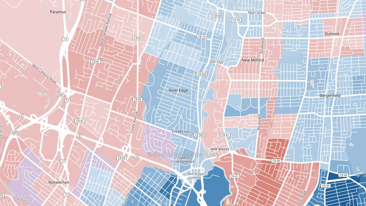 River Edge, NJ block-group political-lean map