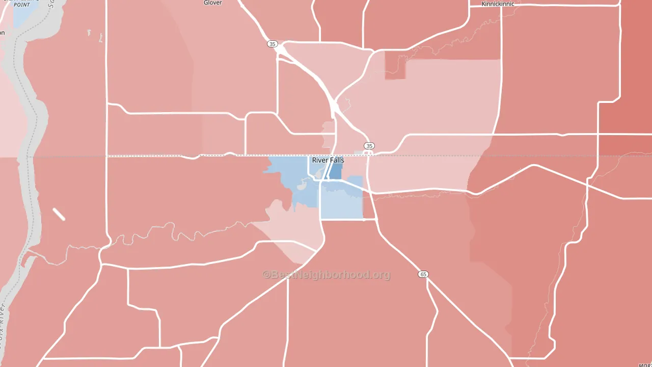 River Falls, WI block-group political-lean map