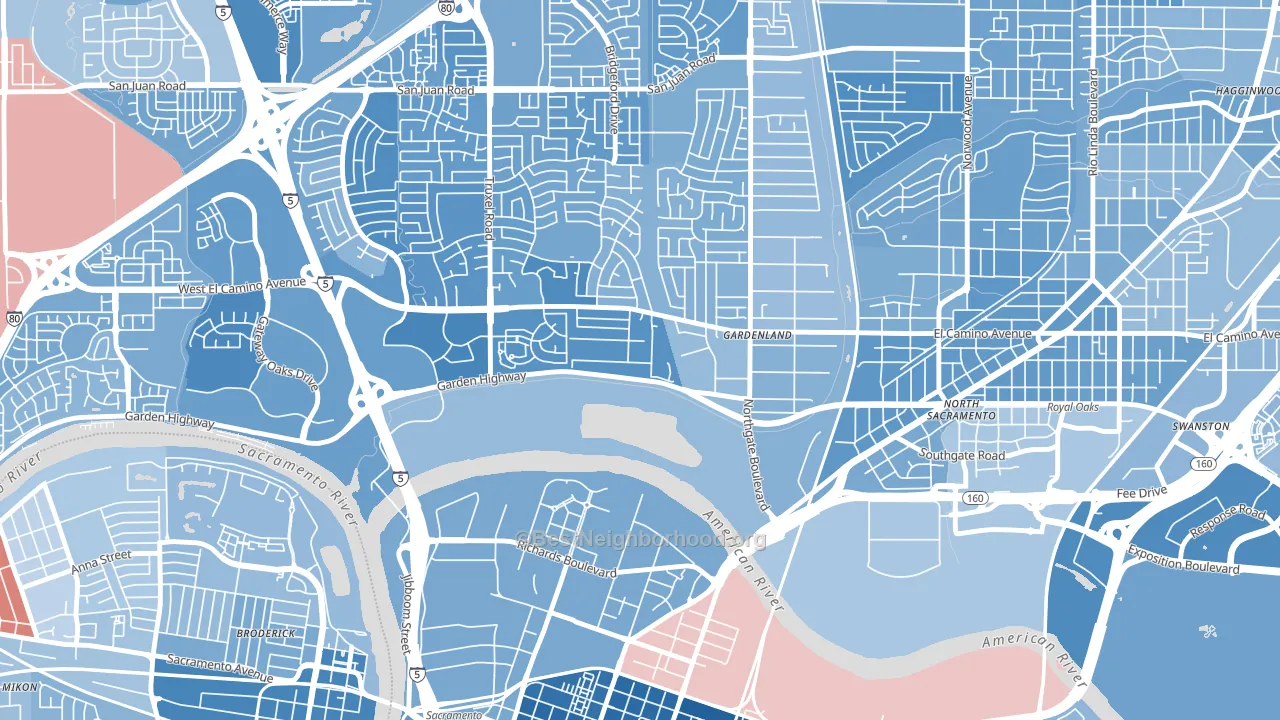 River Gardens, Sacramento, CA block-group political-lean map