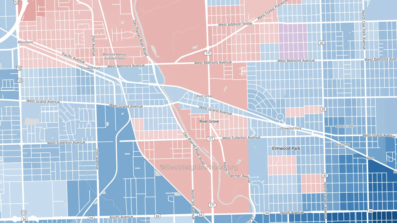 River Grove, IL block-group political-lean map