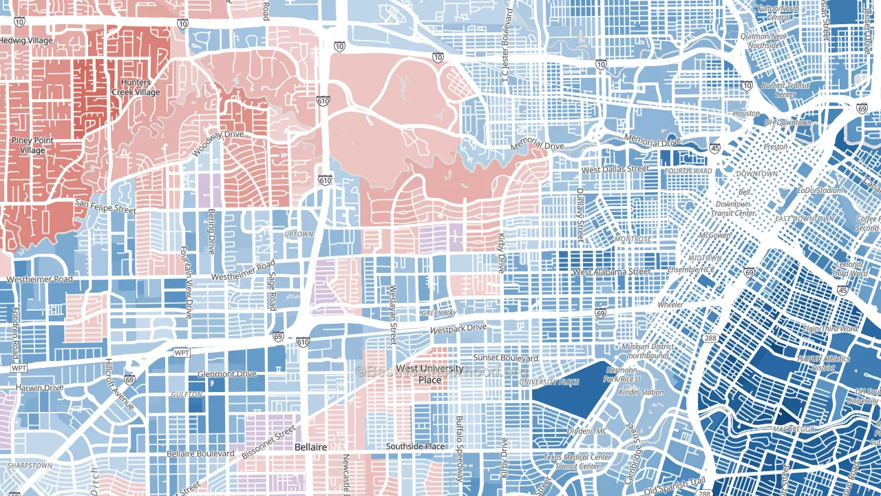 River Oaks, Houston, TX block-group political-lean map