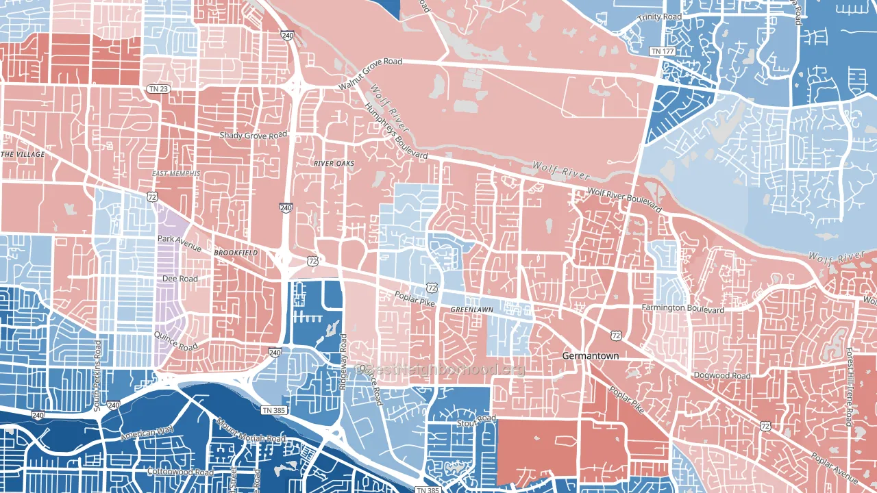 River Oaks-Kirby-Balmoral, Memphis, TN block-group political-lean map