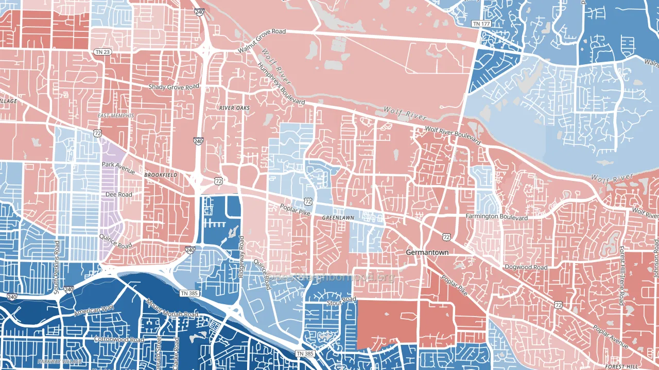 River Oaks, Memphis, TN block-group political-lean map