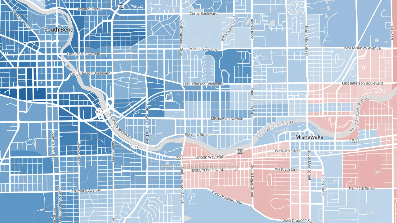 River Park, South Bend, IN block-group political-lean map