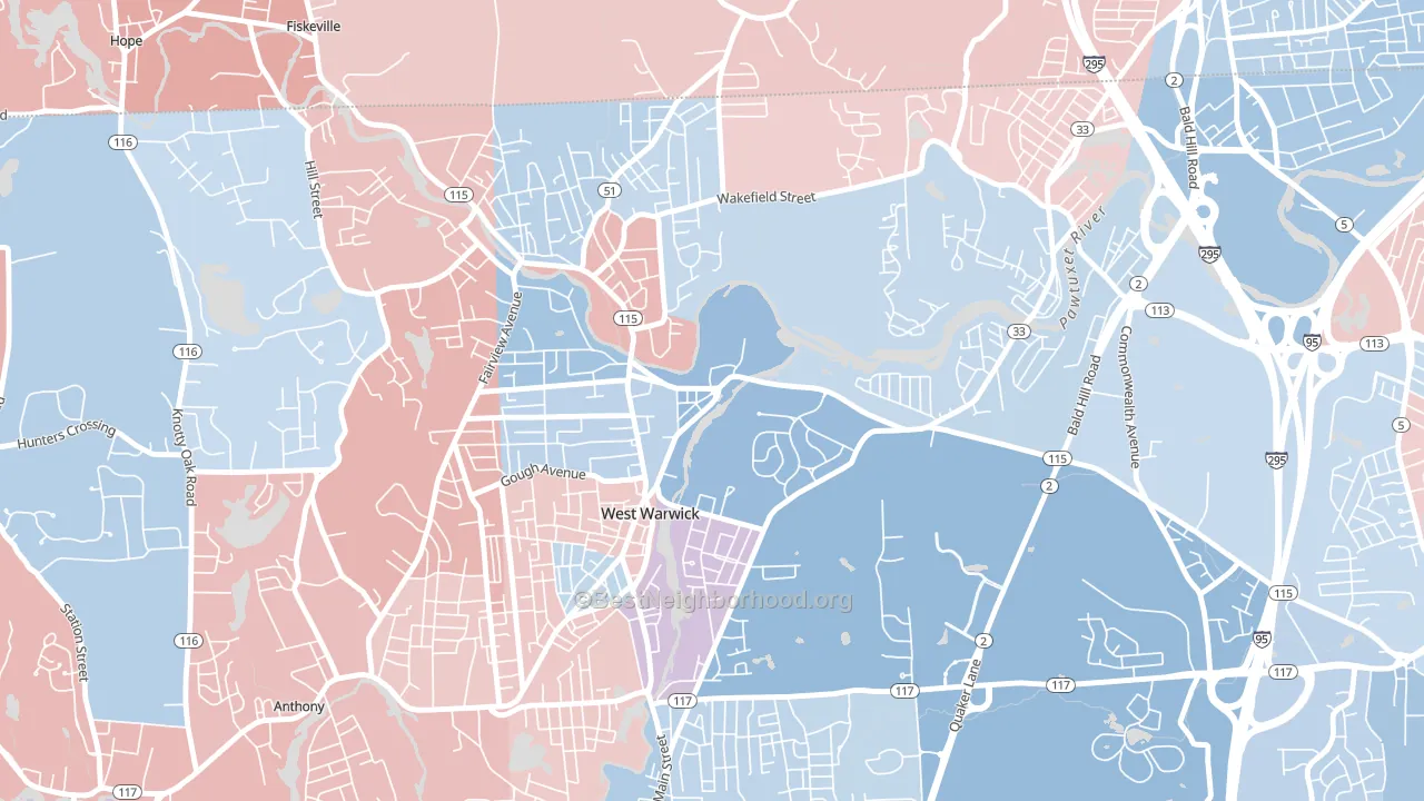 River Point, West Warwick, RI block-group political-lean map