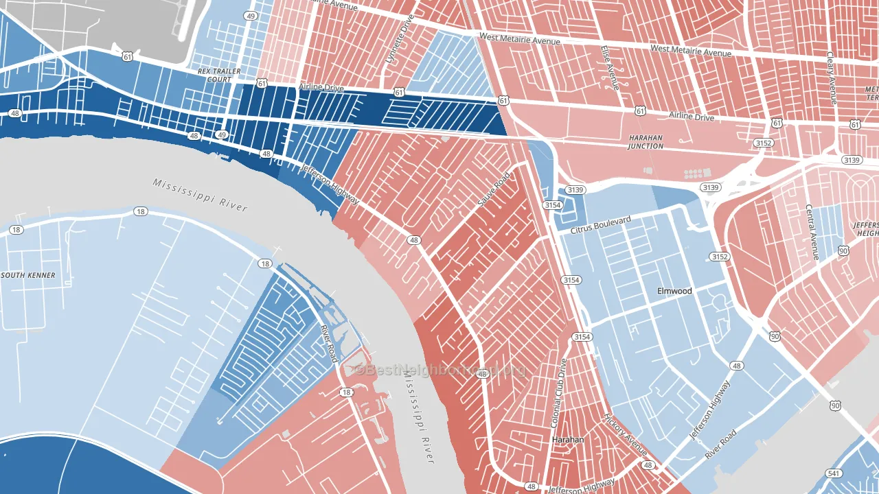 River Ridge, LA block-group political-lean map