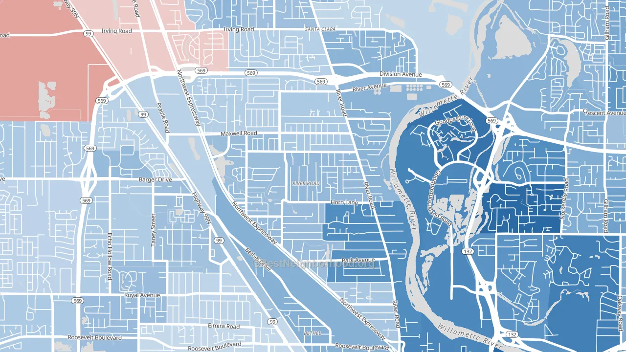 River Road, Eugene, OR block-group political-lean map