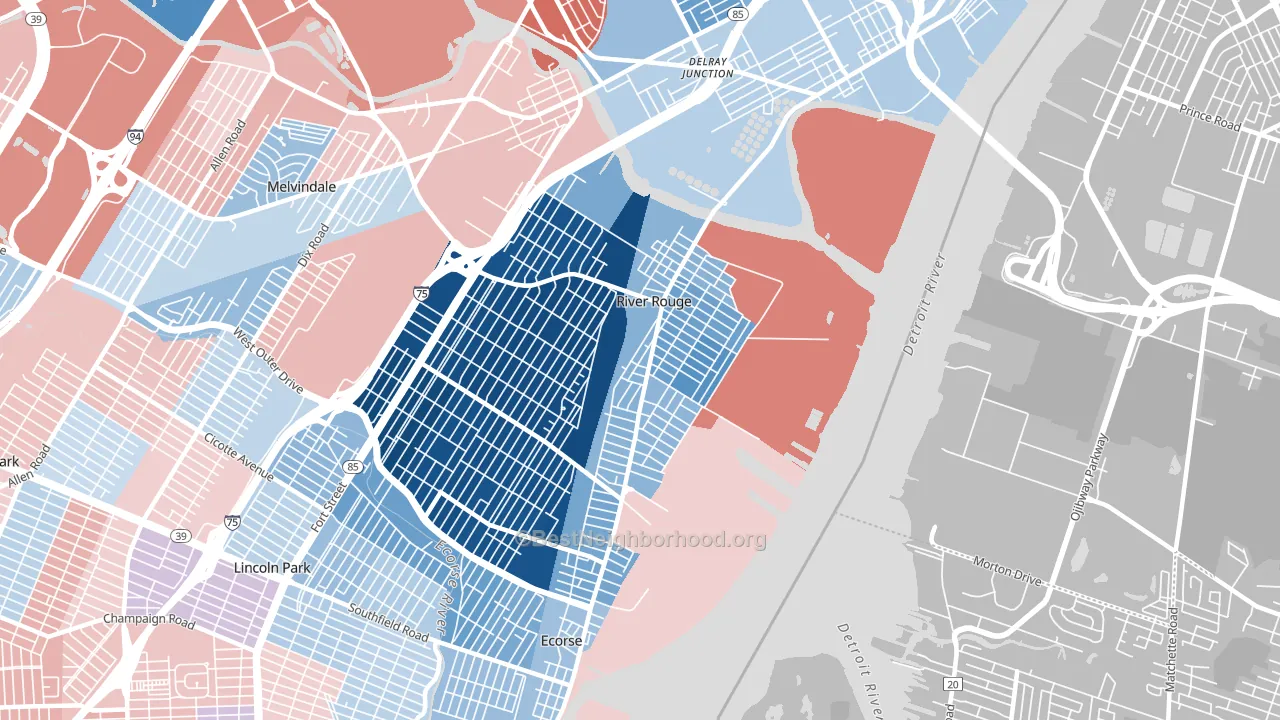 River Rouge, MI block-group political-lean map