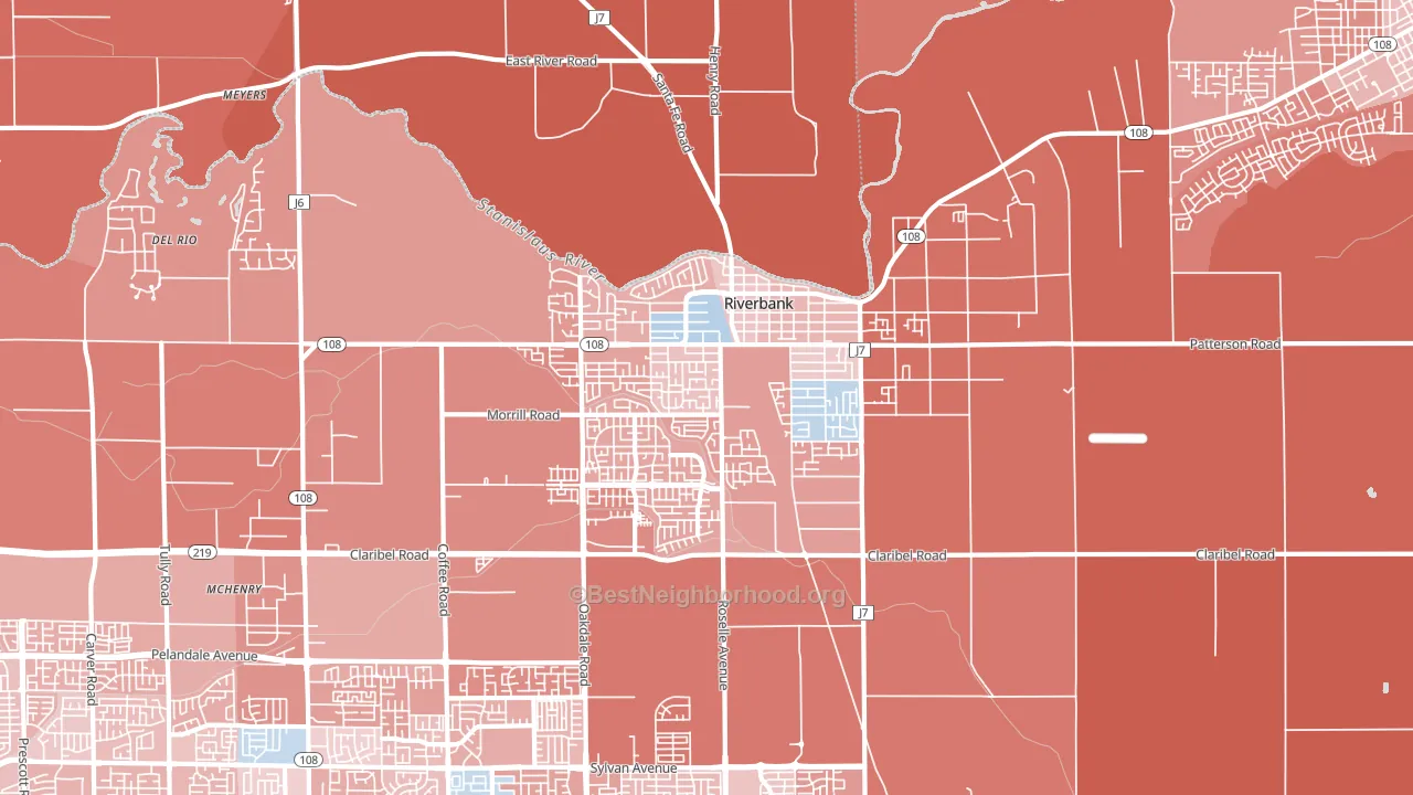Riverbank, CA block-group political-lean map