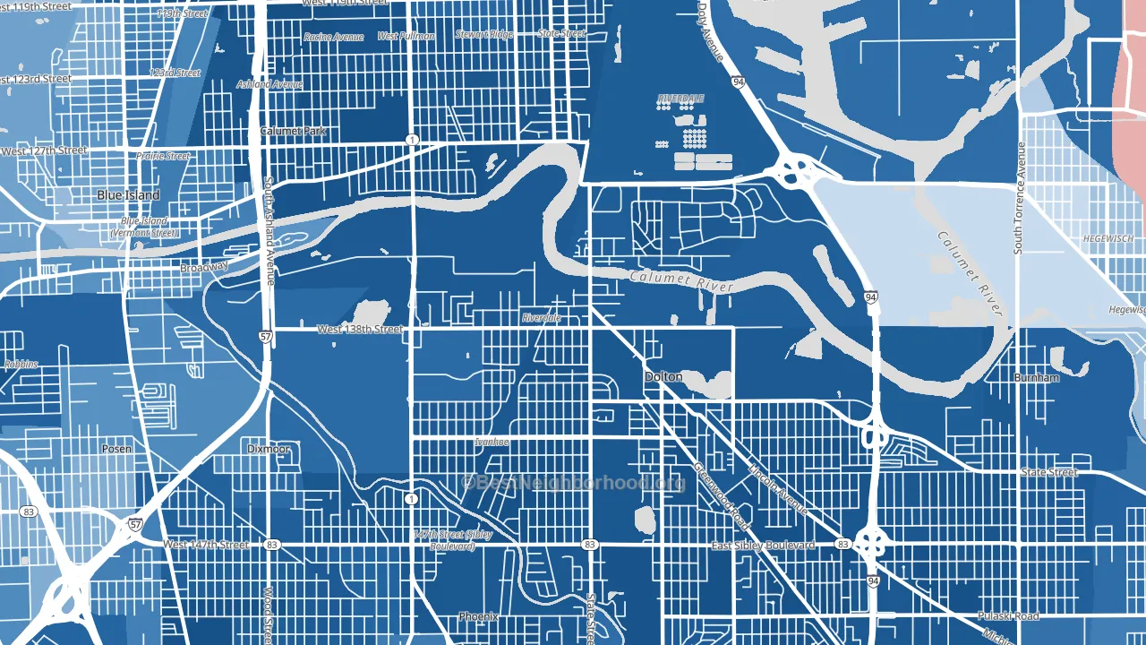 Riverdale, IL block-group political-lean map