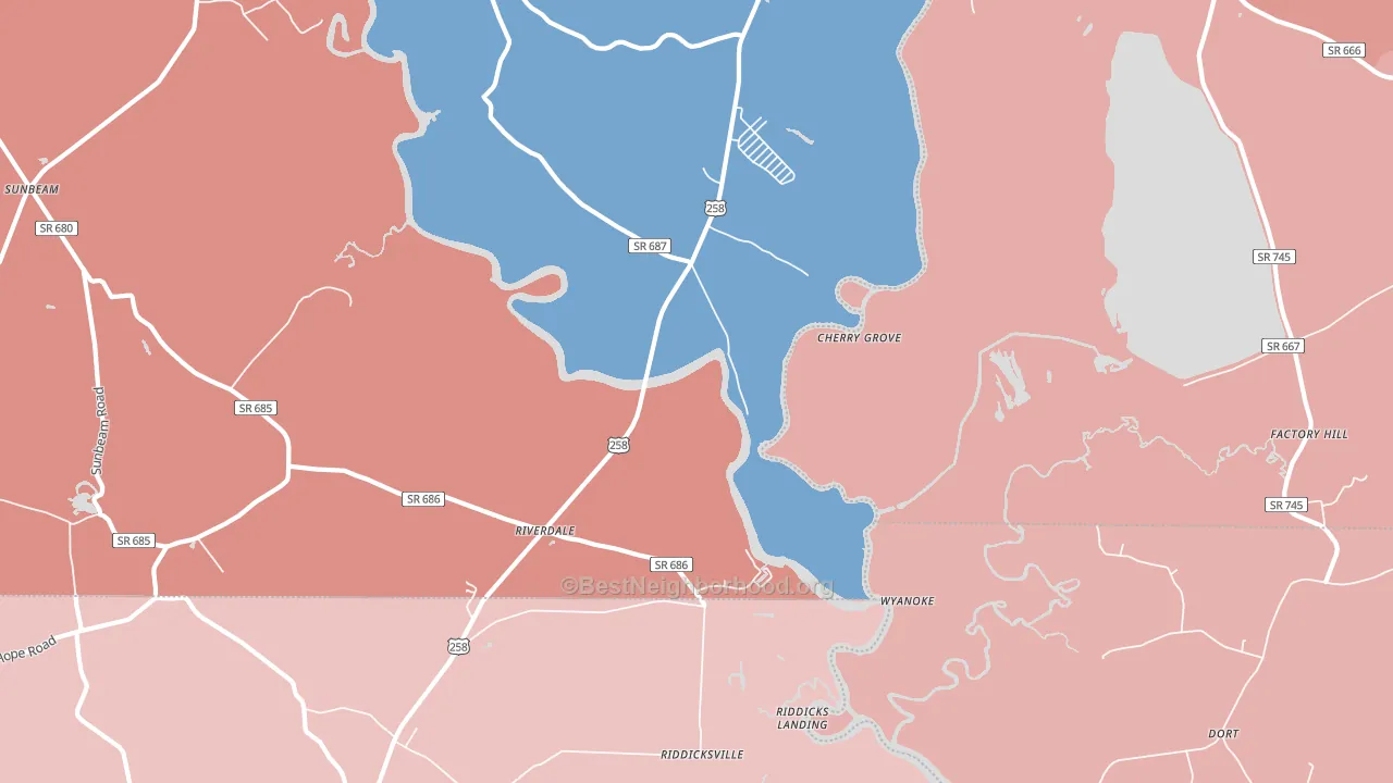 Riverdale, VA block-group political-lean map